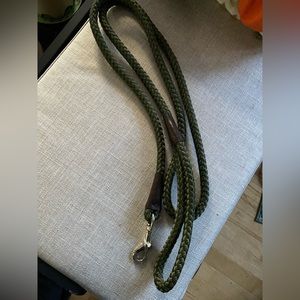 Green rope and brown leather dog leash 6ft